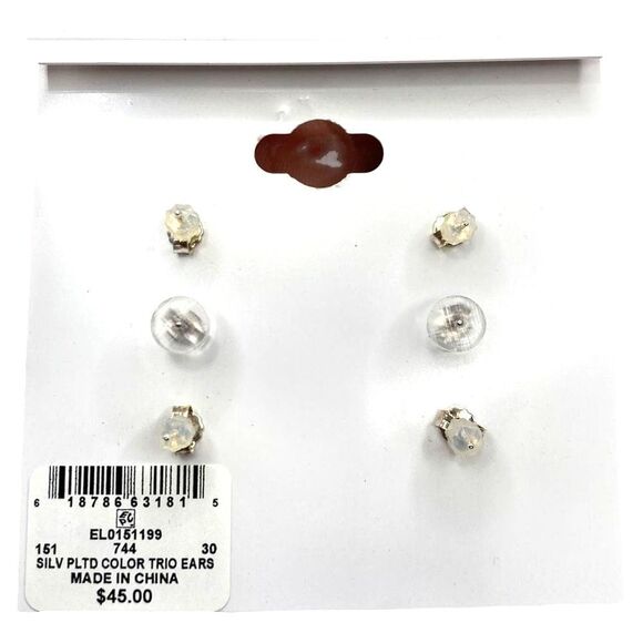 Essentials Set Colored Crystals Stud Earrings in Silver Plated Multicolor Clear - Picture 4 of 6